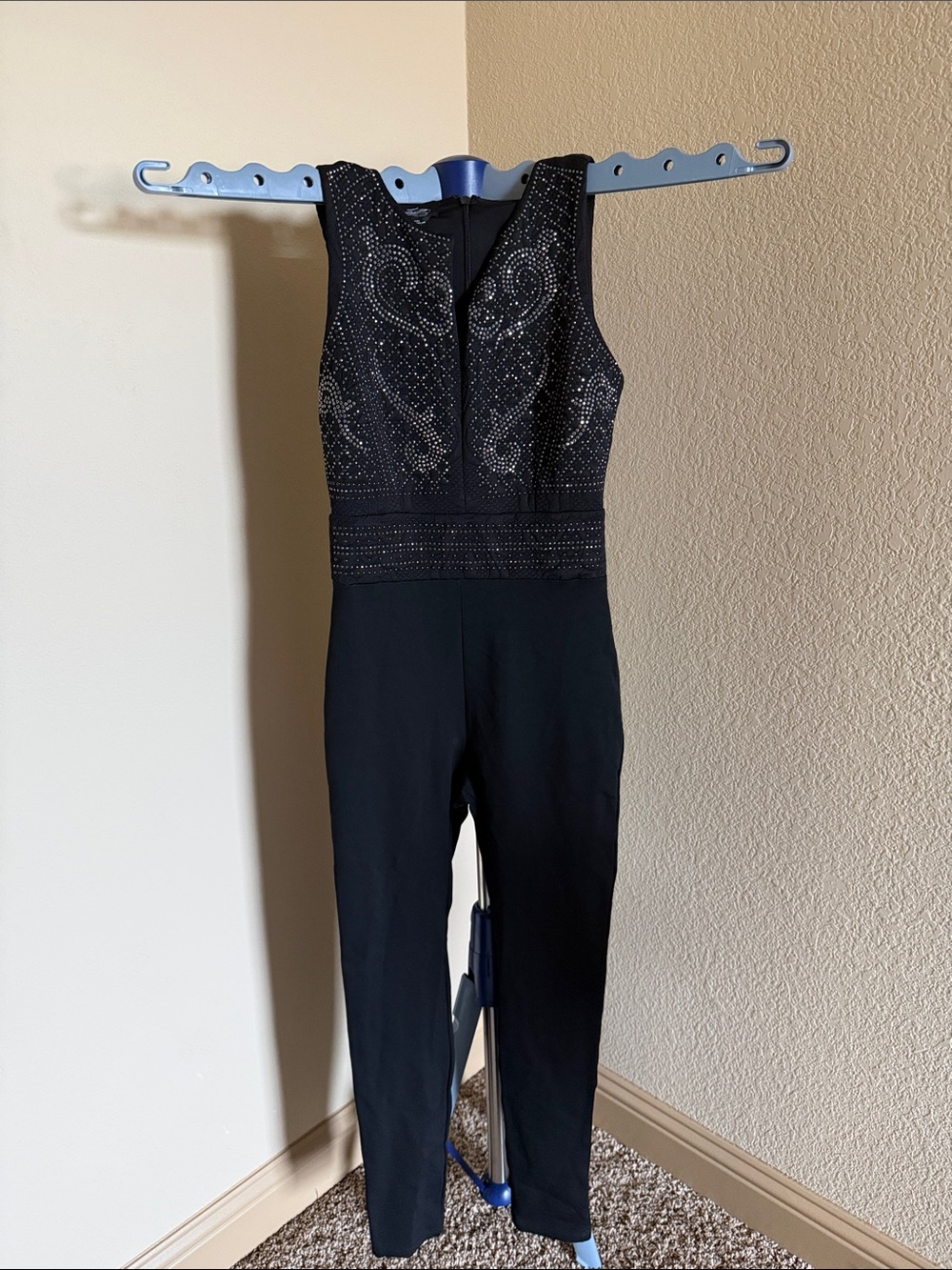bebe Black Sleeveless Embellished Jumpsuit